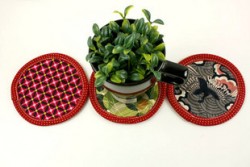 純綿麻布藝杯墊純棉布/亞麻布+鋪棉