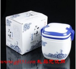 品味生活青花瓷手提兩層保溫飯盒