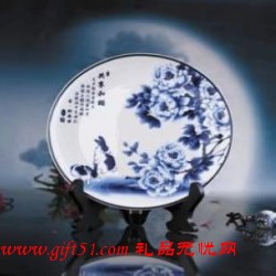 青花瓷骨瓷圓盤(pán)定制 商務(wù)禮品