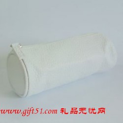 白色荔枝紋圓筒形化妝包定制