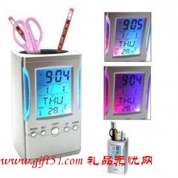 七彩音樂鬧鐘萬年歷筆筒定制