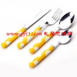 黃色圓點(diǎn)不銹鋼兒童餐具定制