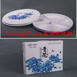 青花五格果盤定制,果盤定做