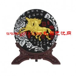 馬年前程似錦炭雕圓盤(pán)擺件